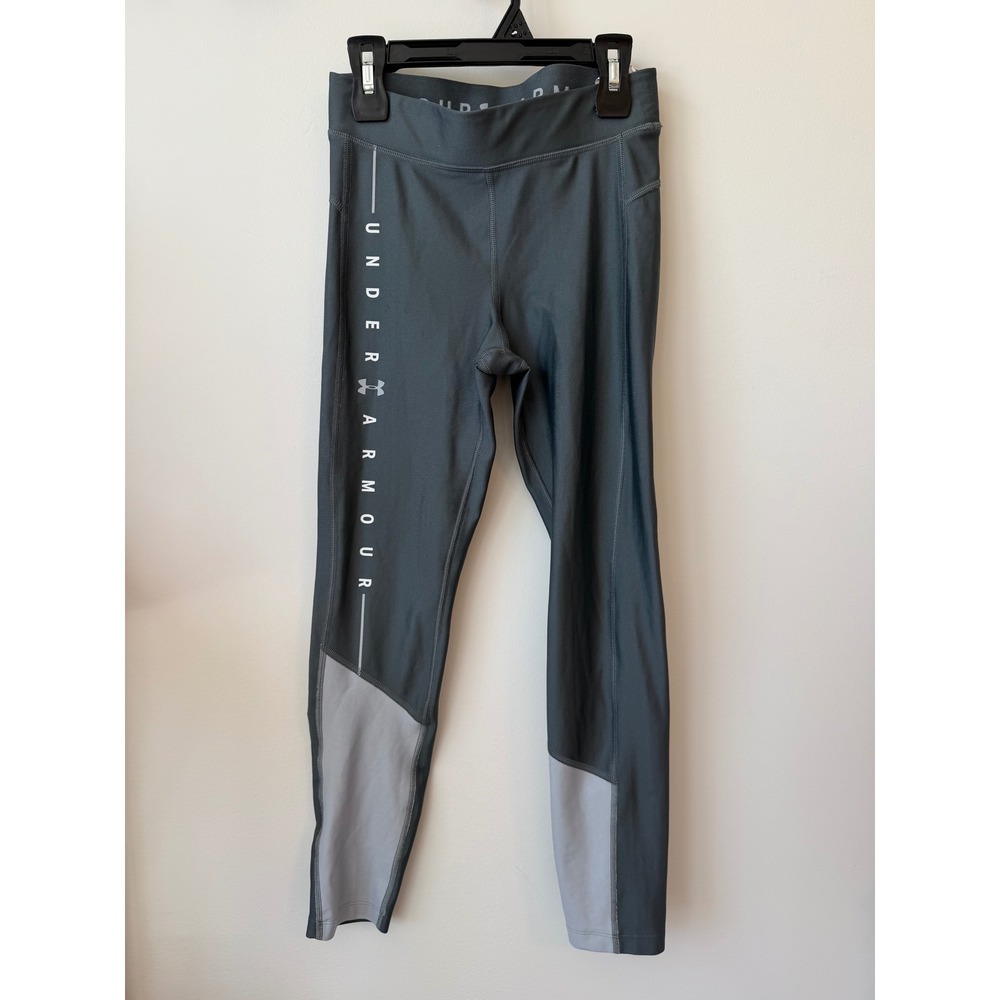 Under Armour HeatGear Compression Leggings Gray Colorblock Tights 1329467 Small